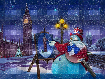 Weihnachtsschneemann und Big Ben Diamond Painting