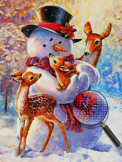 Weihnachtsschneemann und Hirsche Diamond Painting