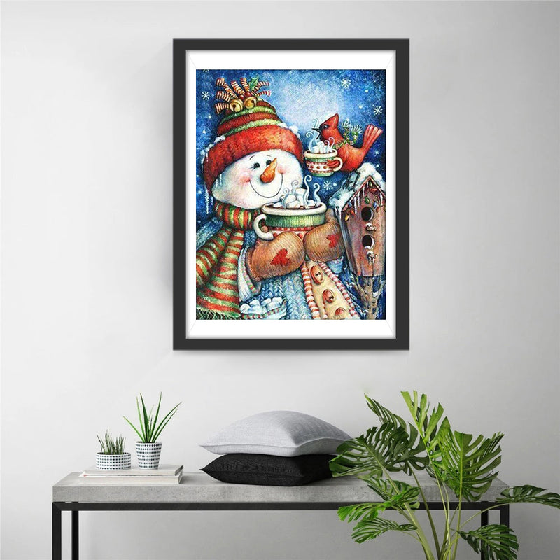 Weihnachtsschneemann und Vogel Diamond Painting