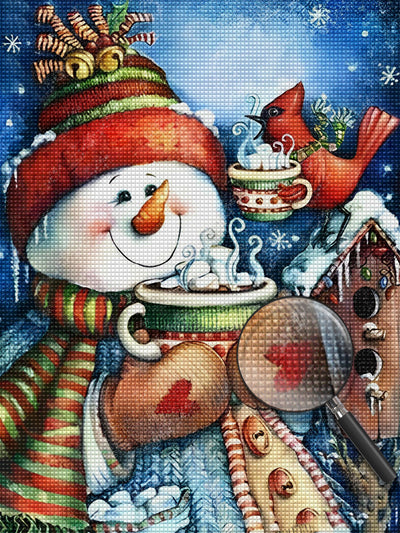 Weihnachtsschneemann und Vogel Diamond Painting