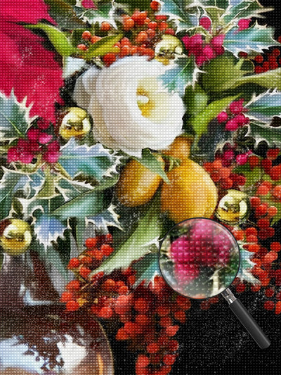 Weiße Blume und rote Beeren Diamond Painting