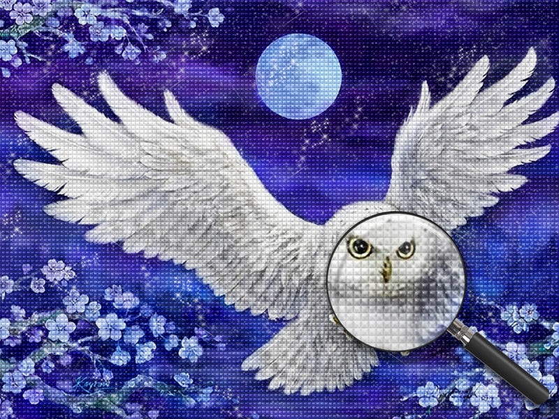 Weiße Eule und Vollmond Diamond Painting