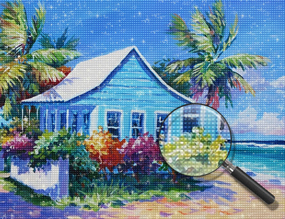 Weiße Hütte am Meer Diamond Painting