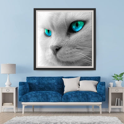 Weiße Katze mit grünen Augen Diamond Painting