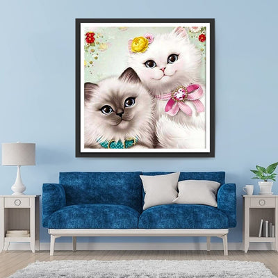 Weiße Katze und graue Katze Diamond Painting