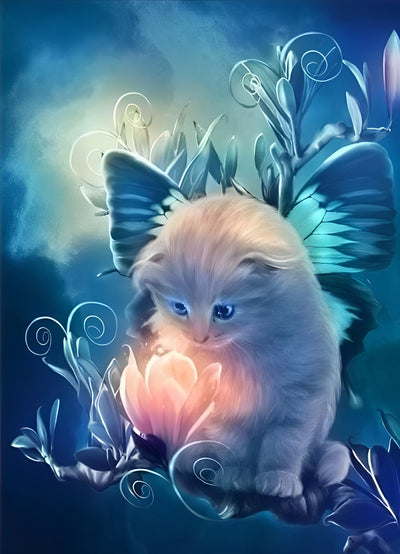 Weiße Katze und phantastische Blume Diamond Painting