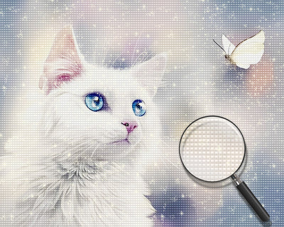 Weiße Katze und Schmetterling Diamond Painting