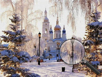 Weiße Kirche im Winter Diamond Painting