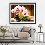 Weiße Malaienblumen und Kieselsteine Diamond Painting