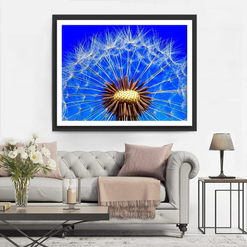 Weiße Pusteblume unter blauem Himmel Diamond Painting