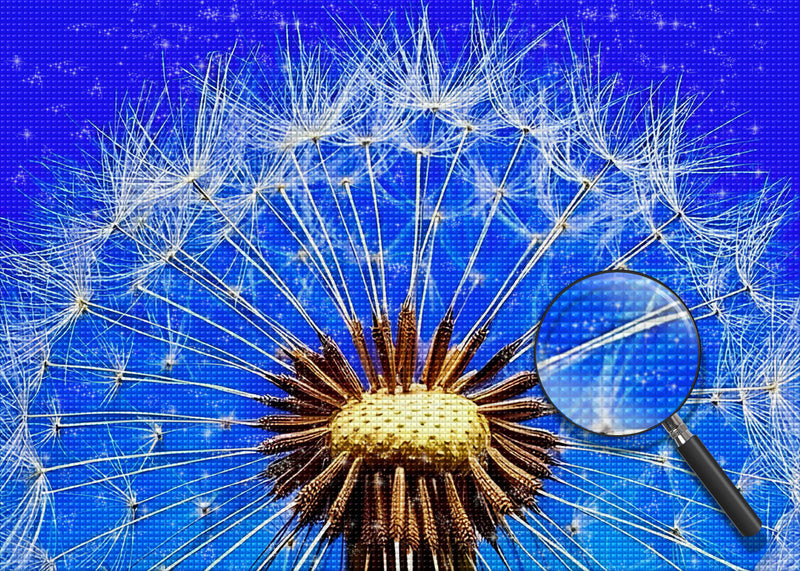 Weiße Pusteblume unter blauem Himmel Diamond Painting