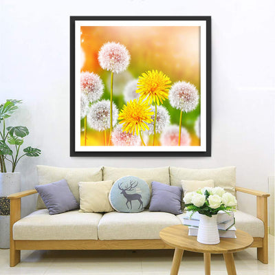 Weiße und gelbe Pusteblumen Diamond Painting