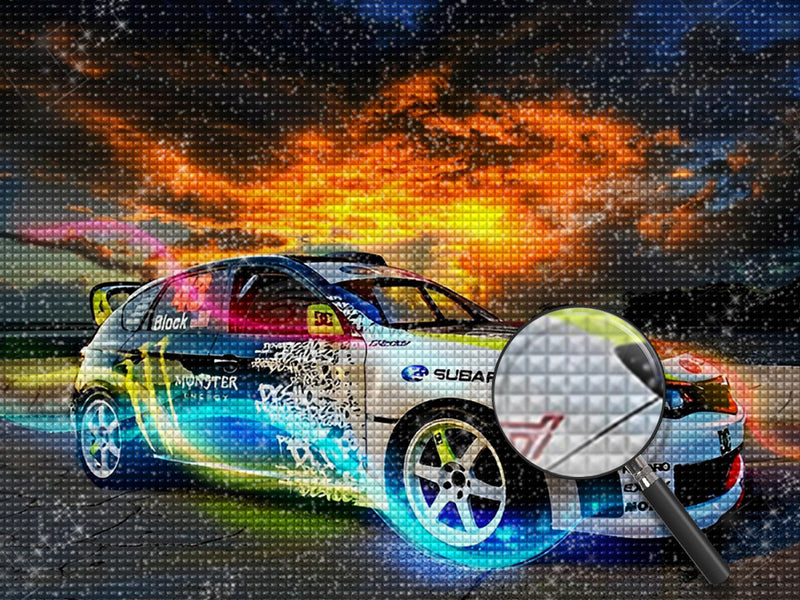 Weißer Auto und rote Wolken Diamond Painting