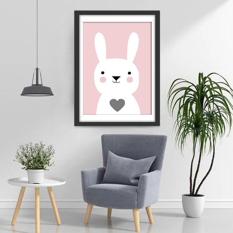 Weißer Cartoon-Hase und Herz Diamond Painting