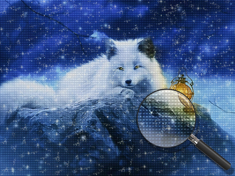 Weißer Fuchs und Lampe Diamond Painting