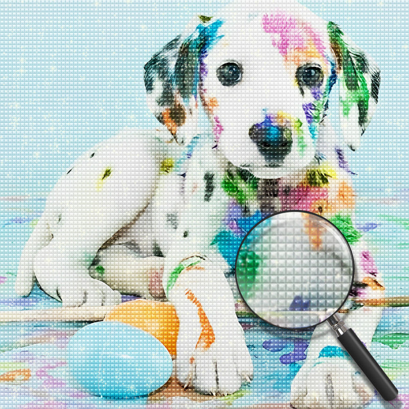 Weißer Hund mit Ölfarbe Diamond Painting