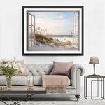 Weißer Sandstrand vor dem Fenster Diamond Painting