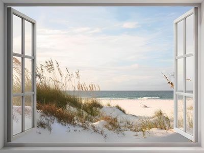 Weißer Sandstrand vor dem Fenster Diamond Painting