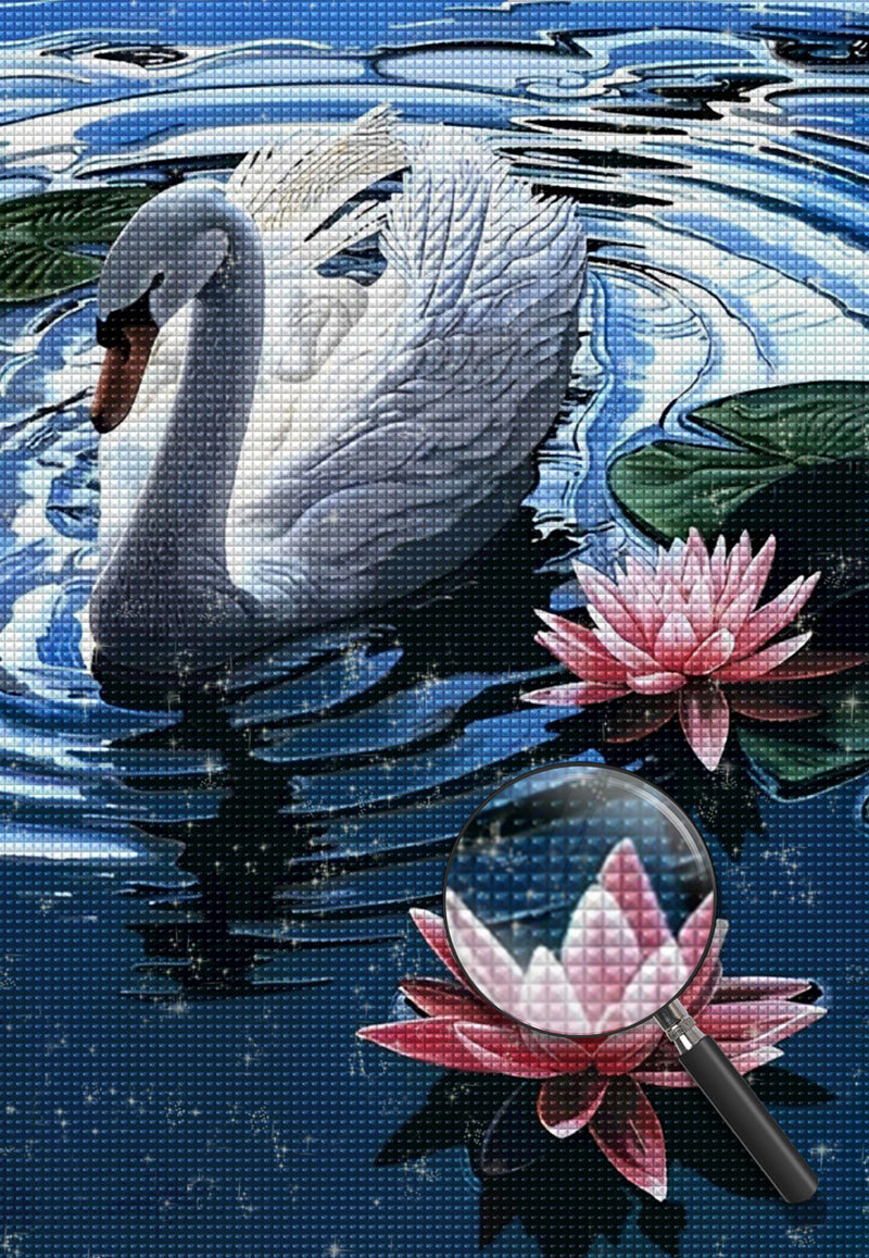 Weißer Schwan und Lotosblumen Diamond Painting