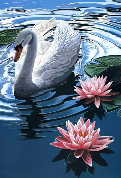 Weißer Schwan und Lotosblumen Diamond Painting