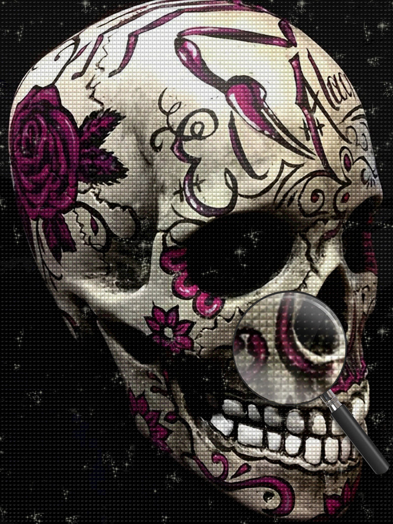 Weißer Totenkopf mit Rosenmuster Diamond Painting