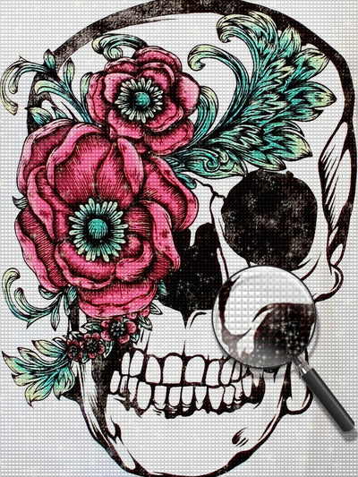 Weißer Totenkopf und Mohnblumen Diamond Painting