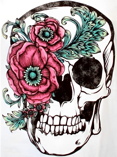 Weißer Totenkopf und Mohnblumen Diamond Painting