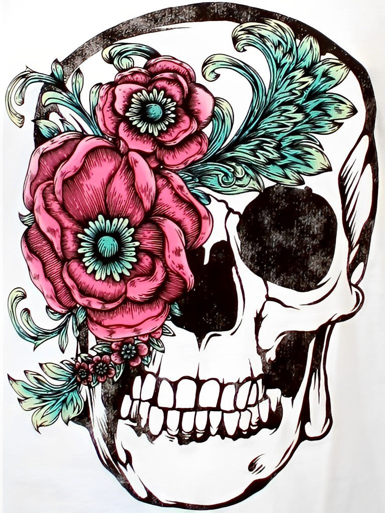 Weißer Totenkopf und Mohnblumen Diamond Painting