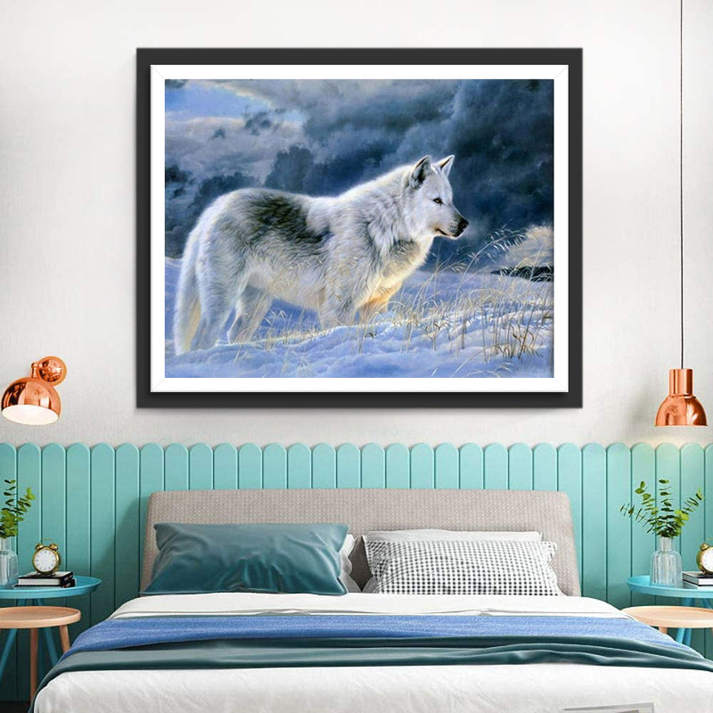 Weißer Wolf im Schnee Diamond Painting