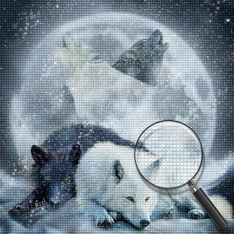 Weißer Wolf und schwarzer Wolf Diamond Painting