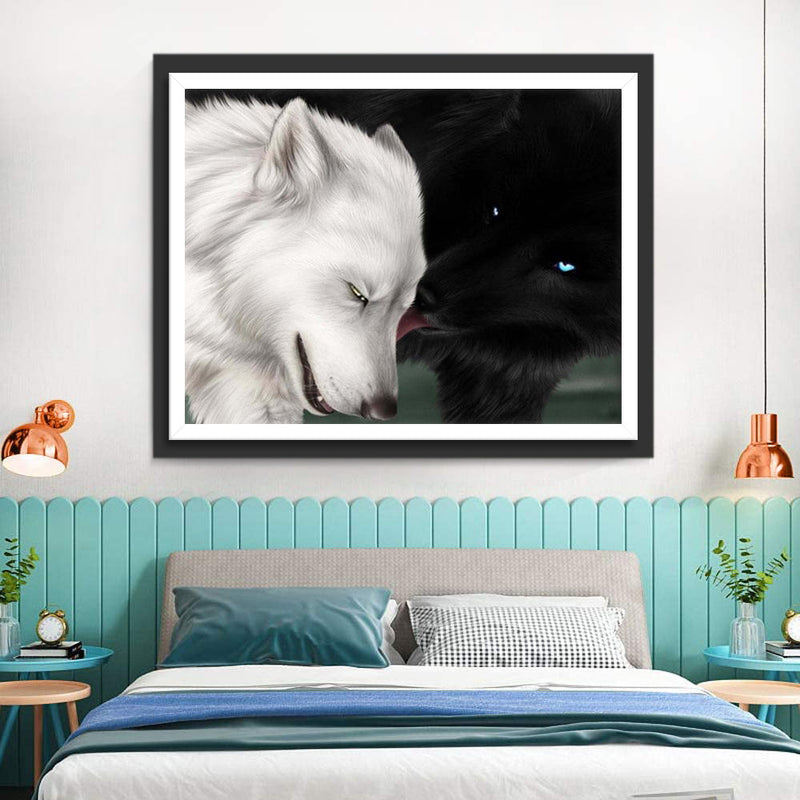 Weißer Wolf und schwarzer Wolf Diamond Painting