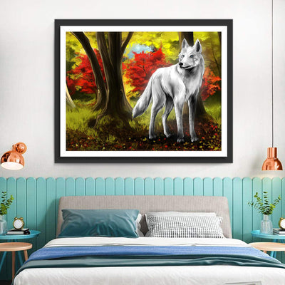 Weißer Wolf unter dem Baum Diamond Painting