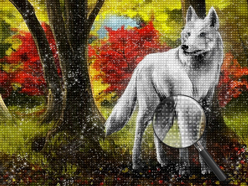 Weißer Wolf unter dem Baum Diamond Painting