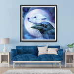Weißer Wolf, Vollmond und Rabe Diamond Painting