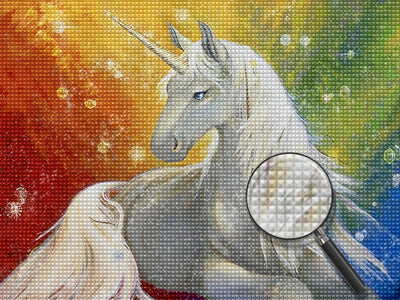 Weißes Einhorn auf dem farbigen Hintergrund Diamond Painting