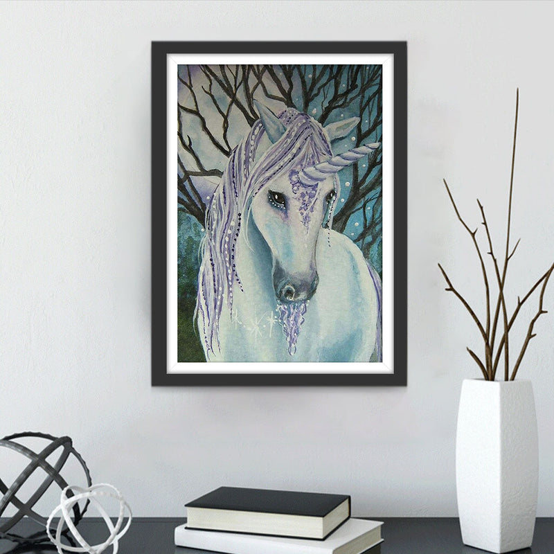 Weißes Einhorn im Wald Diamond Painting