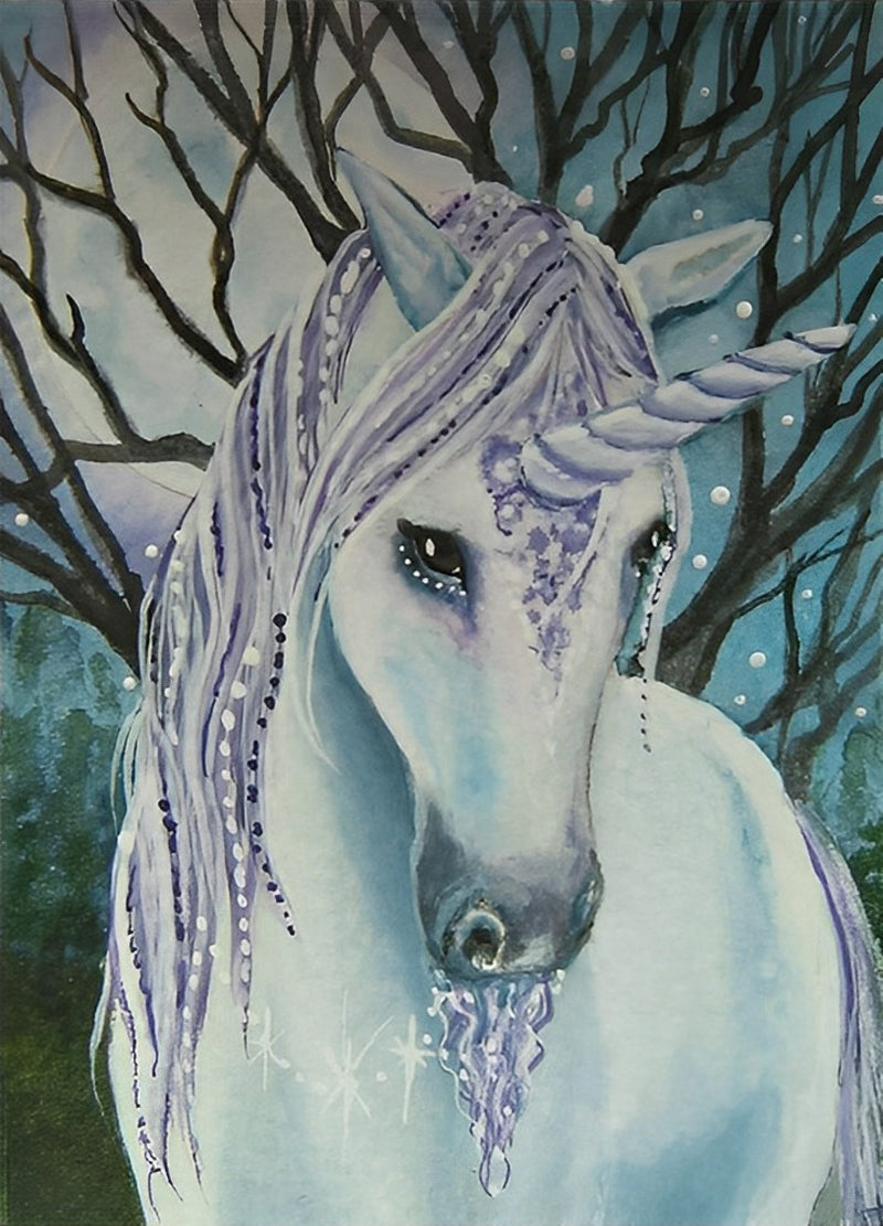 Weißes Einhorn im Wald Diamond Painting