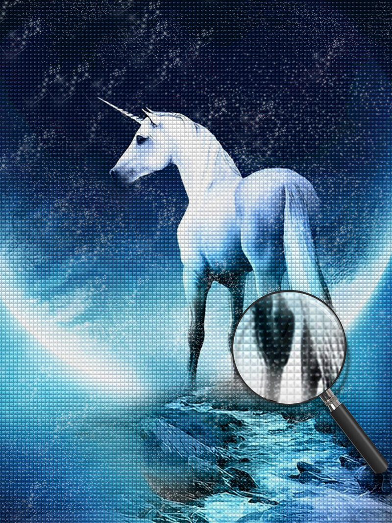 Weißes Einhorn und Bach Diamond Painting