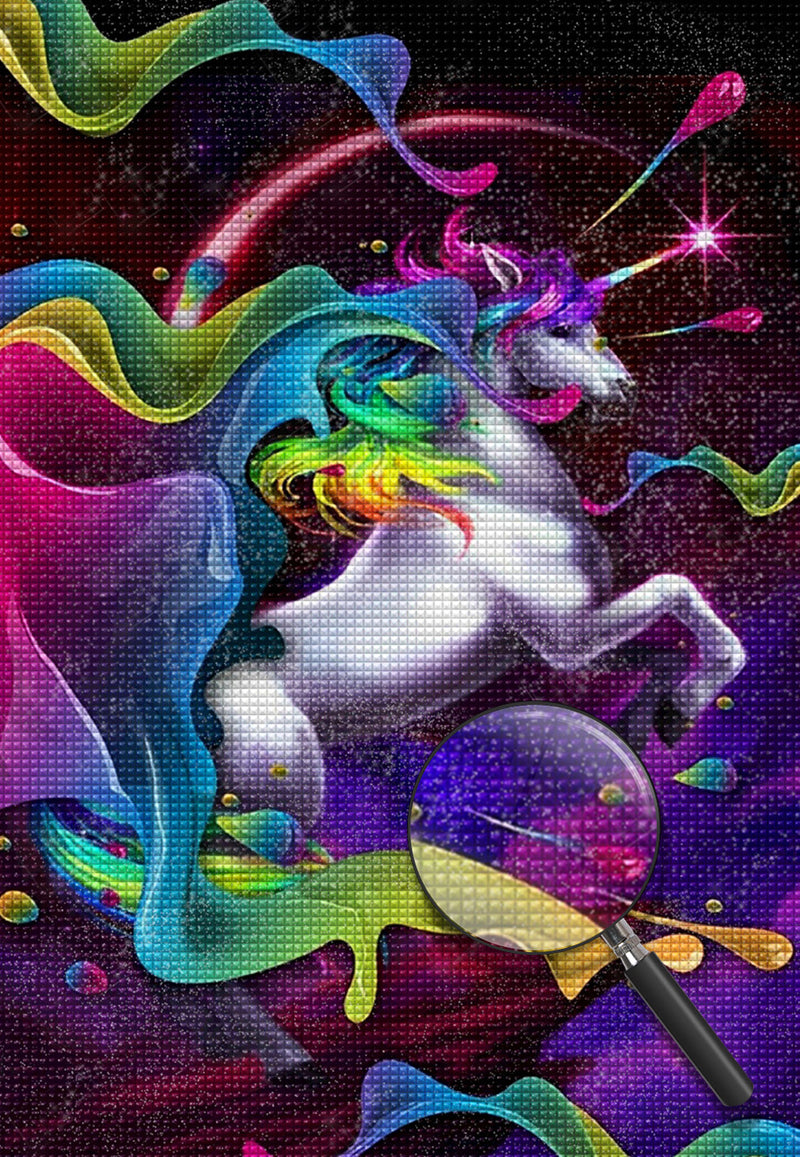 Weißes Einhorn und bunte Wolken Diamond Painting