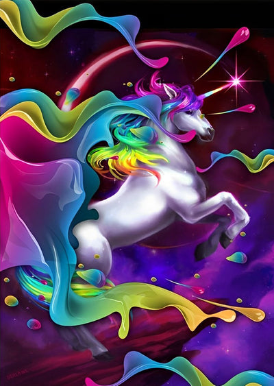 Weißes Einhorn und bunte Wolken Diamond Painting