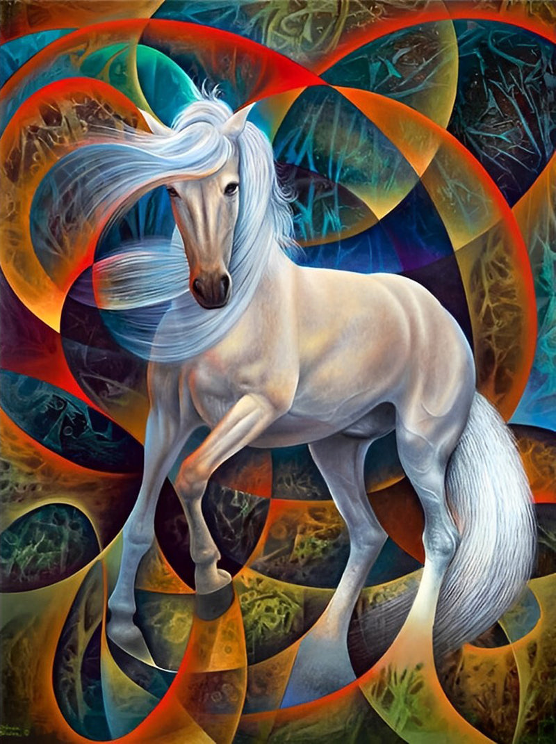 Weißes Einhorn und Lichtring Diamond Painting