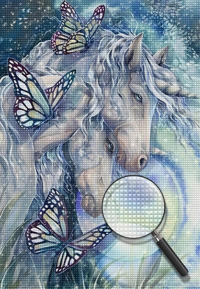 Weißes Einhorn und Schmetterlinge Diamond Painting