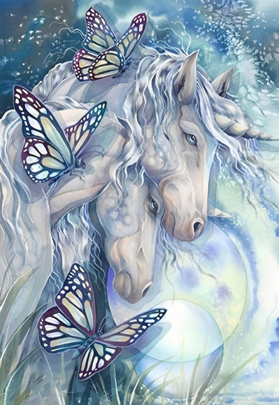 Weißes Einhorn und Schmetterlinge Diamond Painting