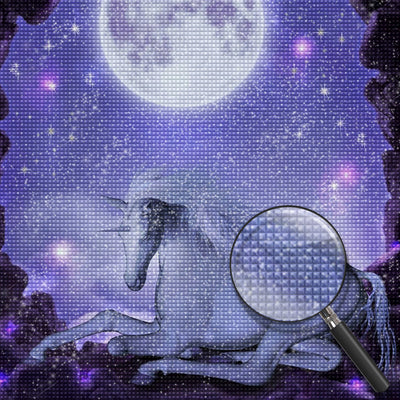 Weißes Einhorn und Vollmond Diamond Painting