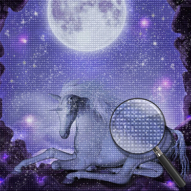 Weißes Einhorn und Vollmond Diamond Painting