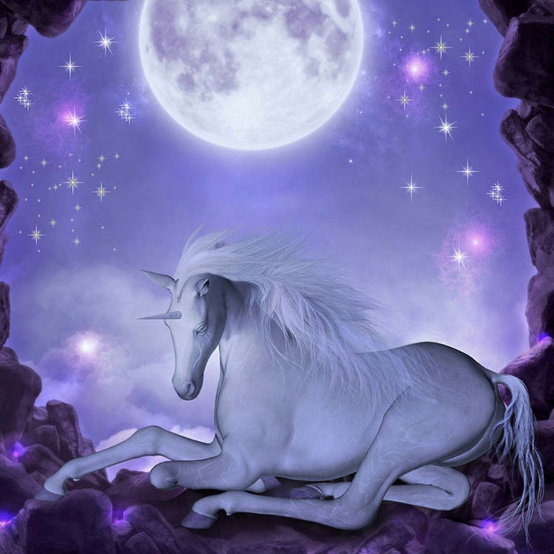 Weißes Einhorn und Vollmond Diamond Painting