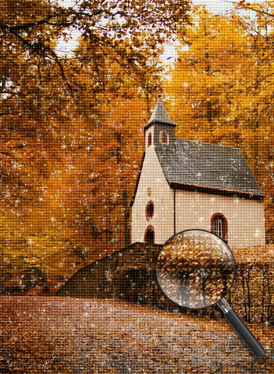 Weißes Haus im Ahornwald Diamond Painting