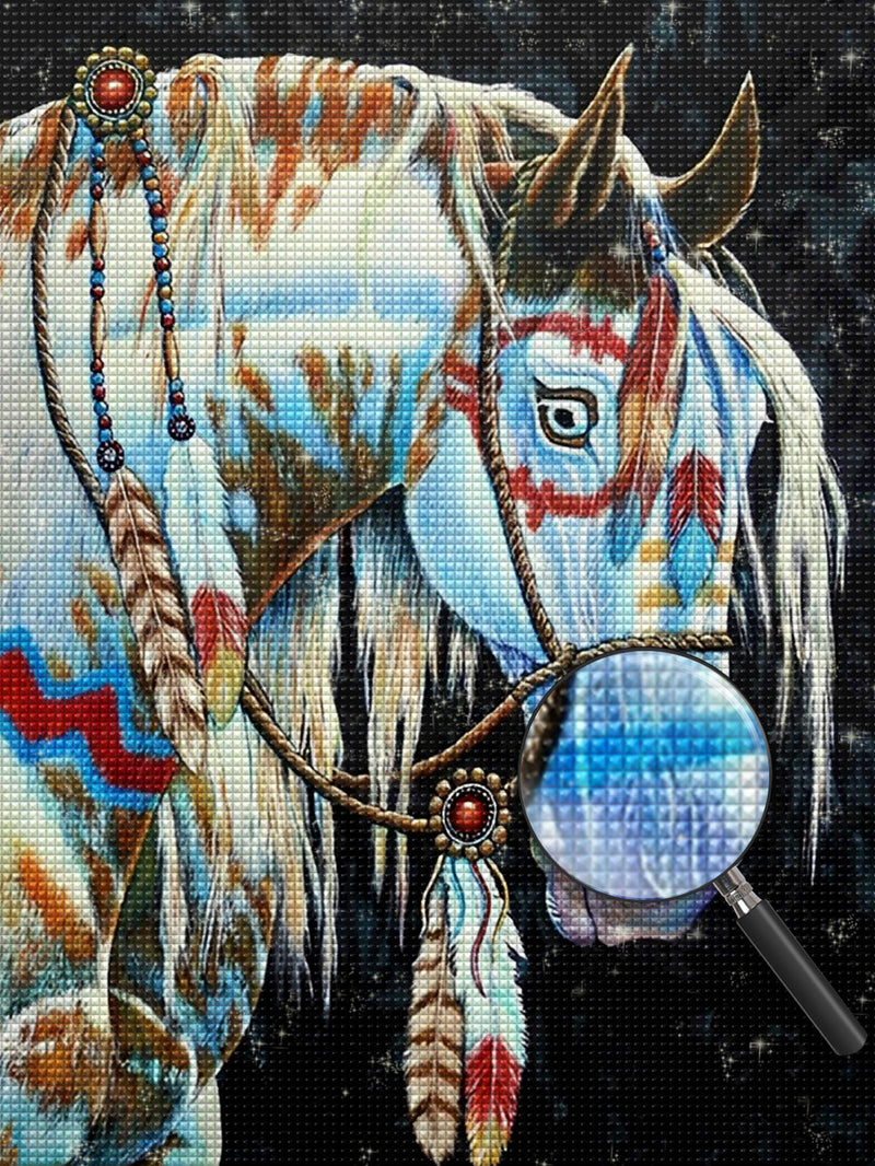 Weißes Pferd im Indianerstil Diamond Painting