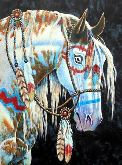 Weißes Pferd im Indianerstil Diamond Painting