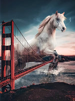 Weißes Pferd über roter Brücke Diamond Painting